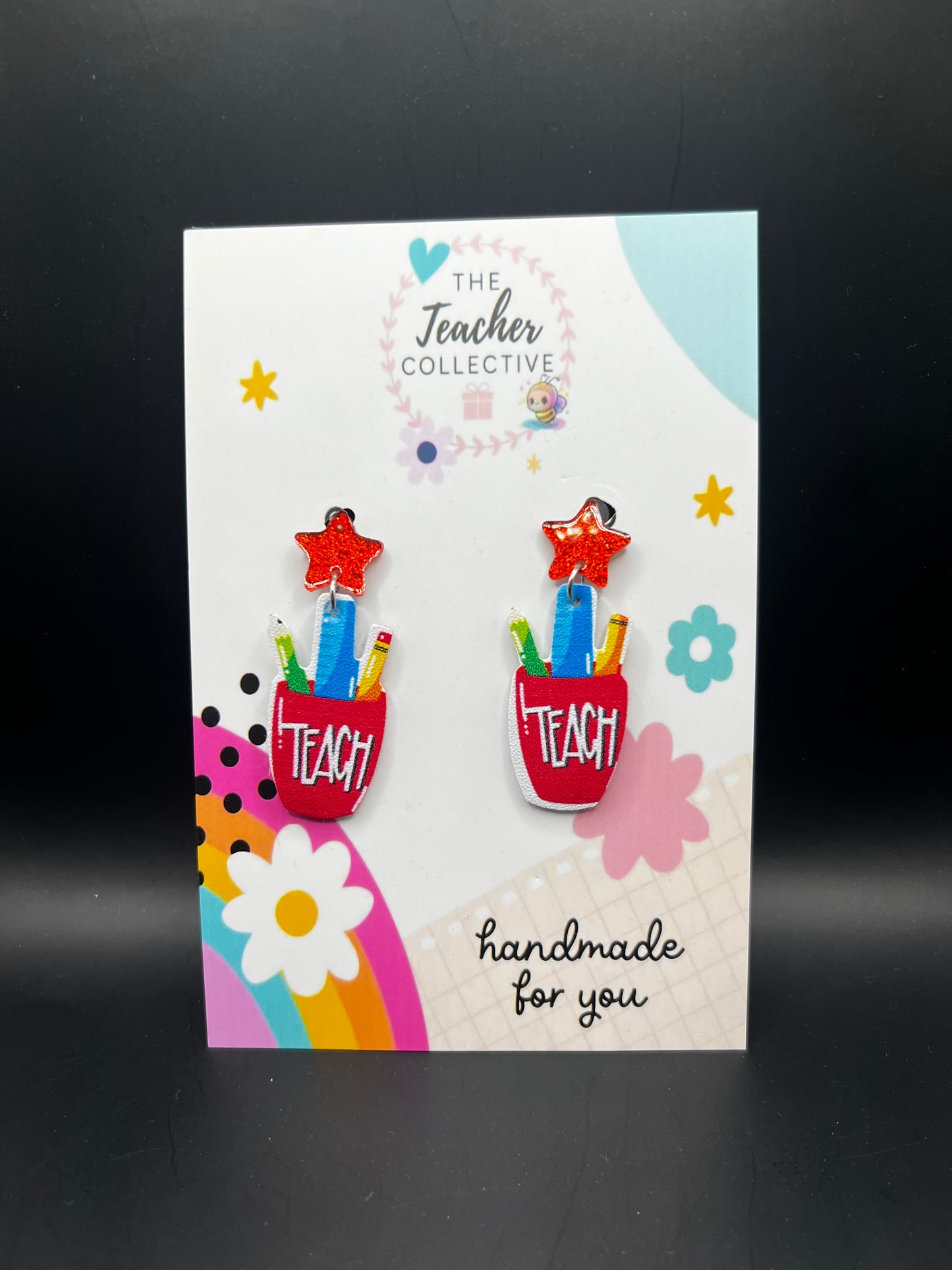 Handmade educator acrylic statement earrings by The Teacher Collective