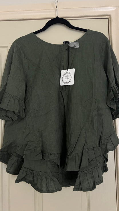 Kaki green flowy top