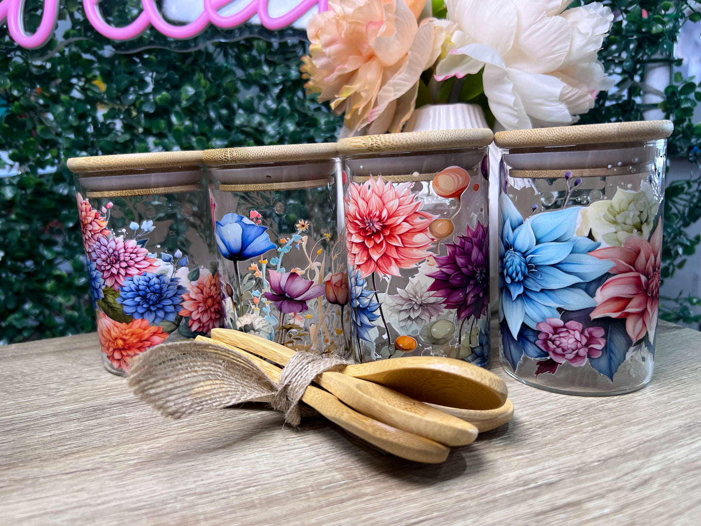 4 piece flower canister set