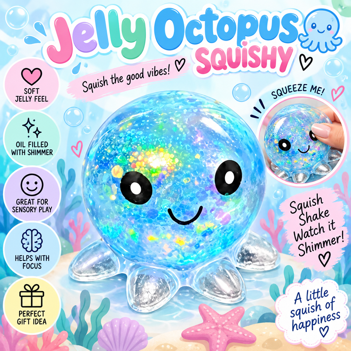 Jelly Octopus Squishy | Oil Filled Sensory Fidget Toy