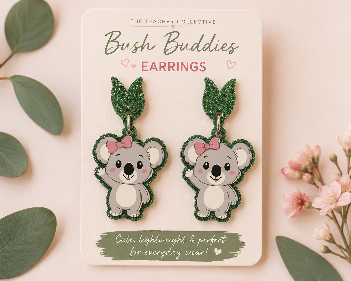 Bush Buddies Kora Koala Acrylic Teacher Earrings / Handmade in Australia