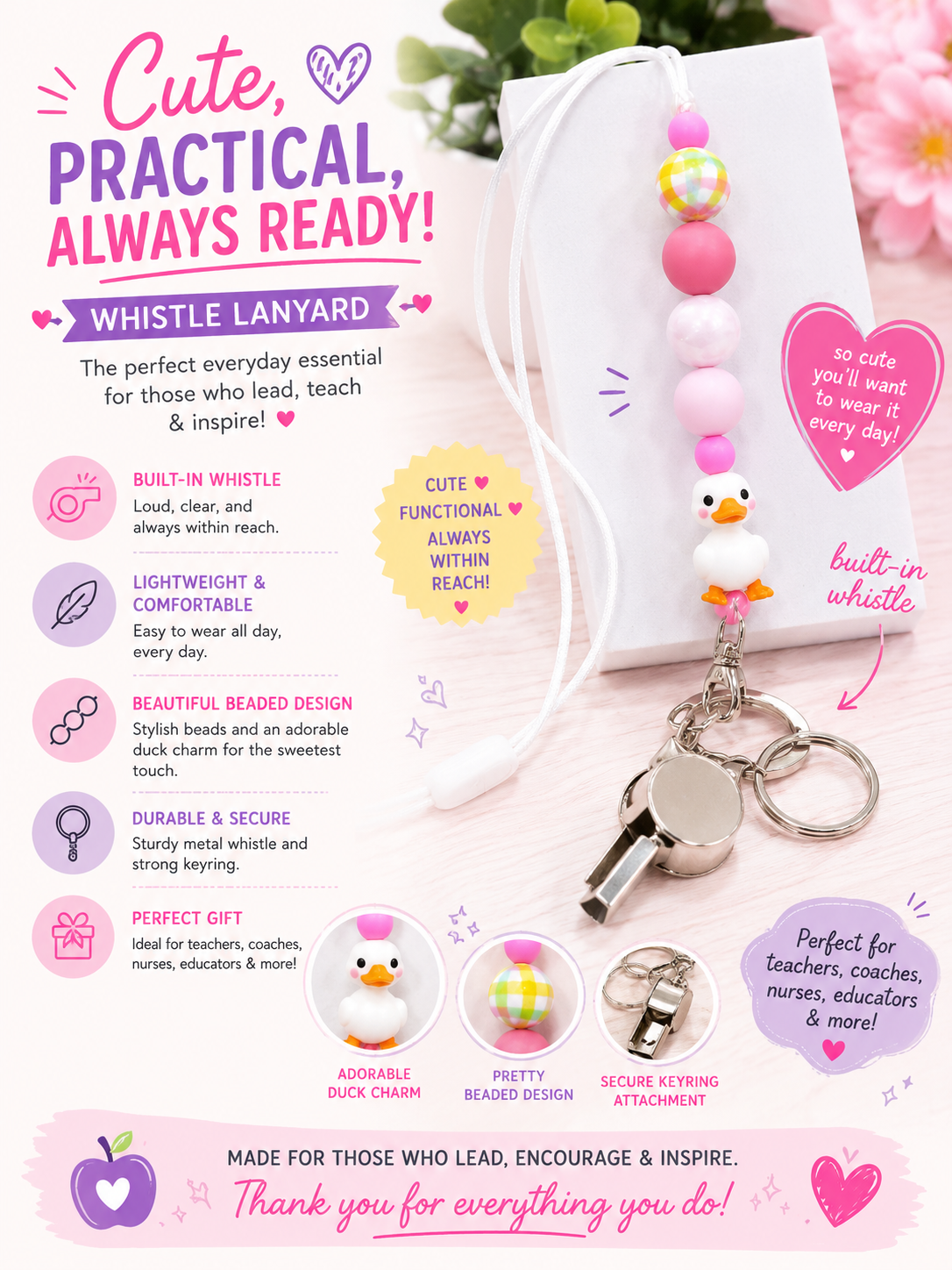 Puddle duck Whistle lanyard