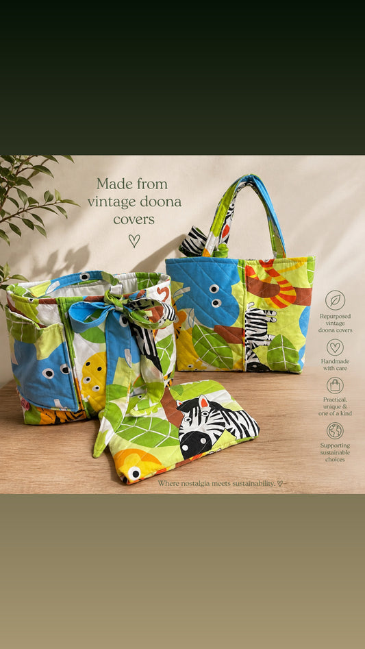 Vintage padded, lined tote bag set