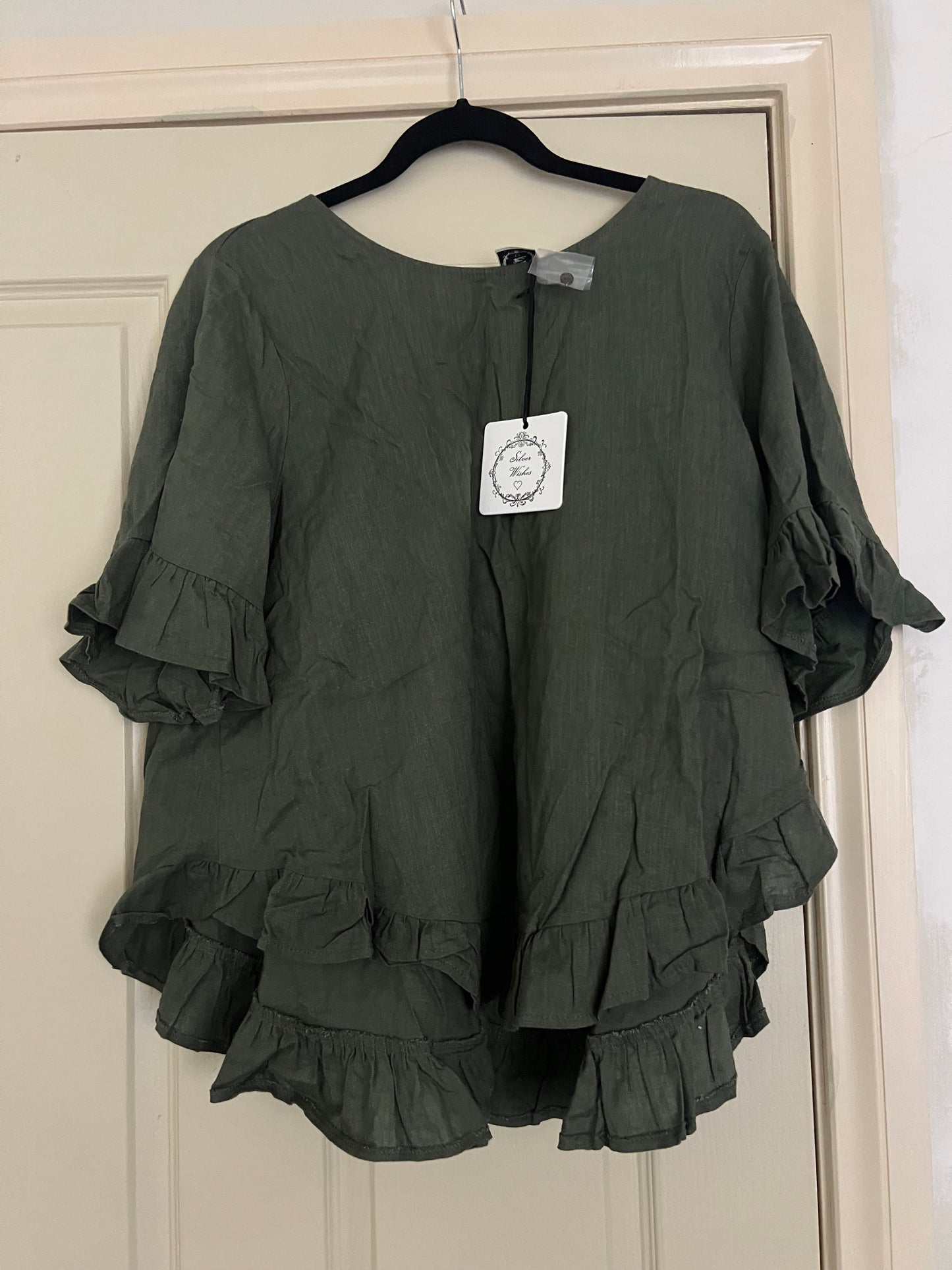 Kaki green flowy top