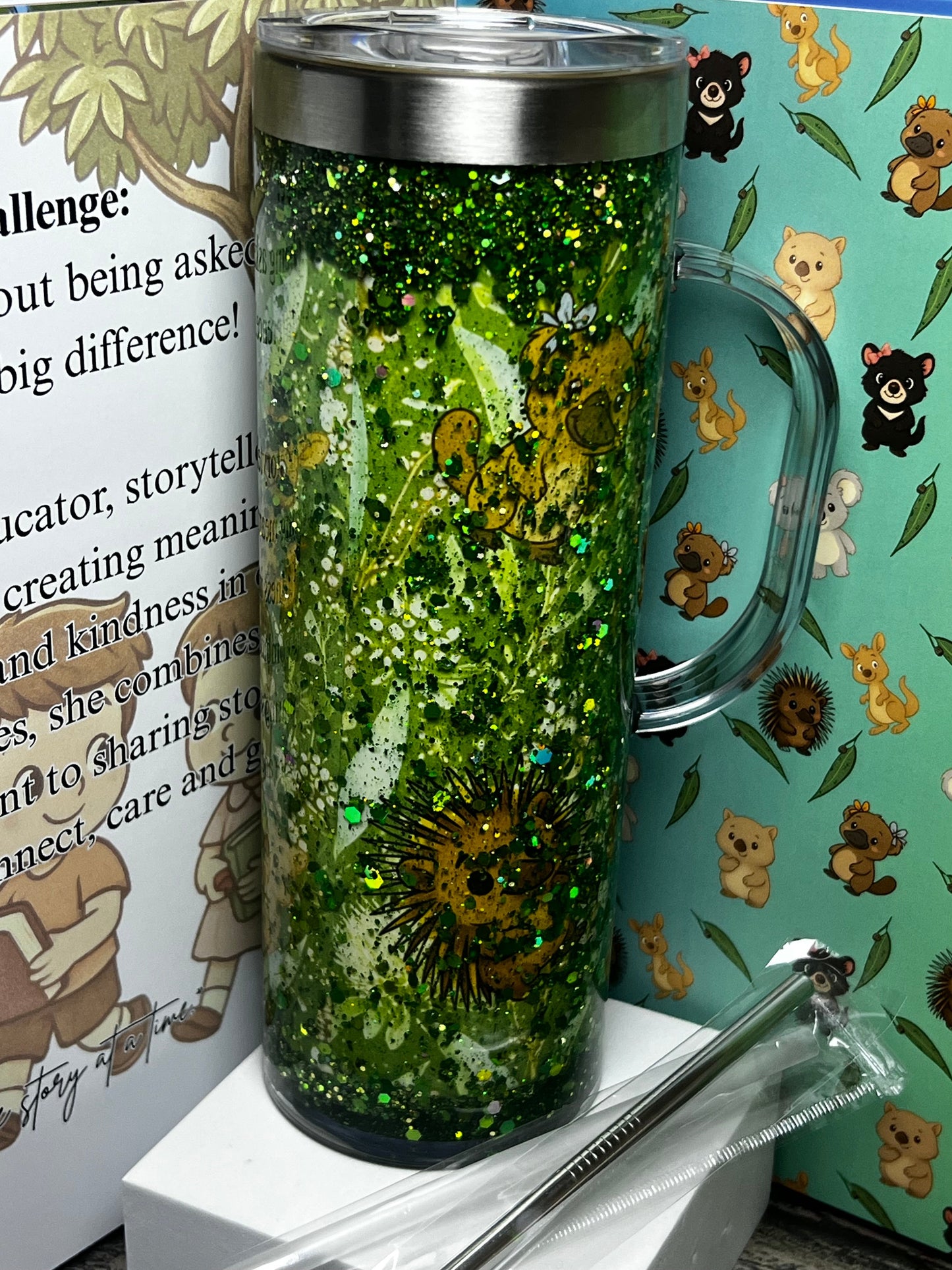 Bush Buddies Storyboard Glitter Tumbler with Handle – 20oz
