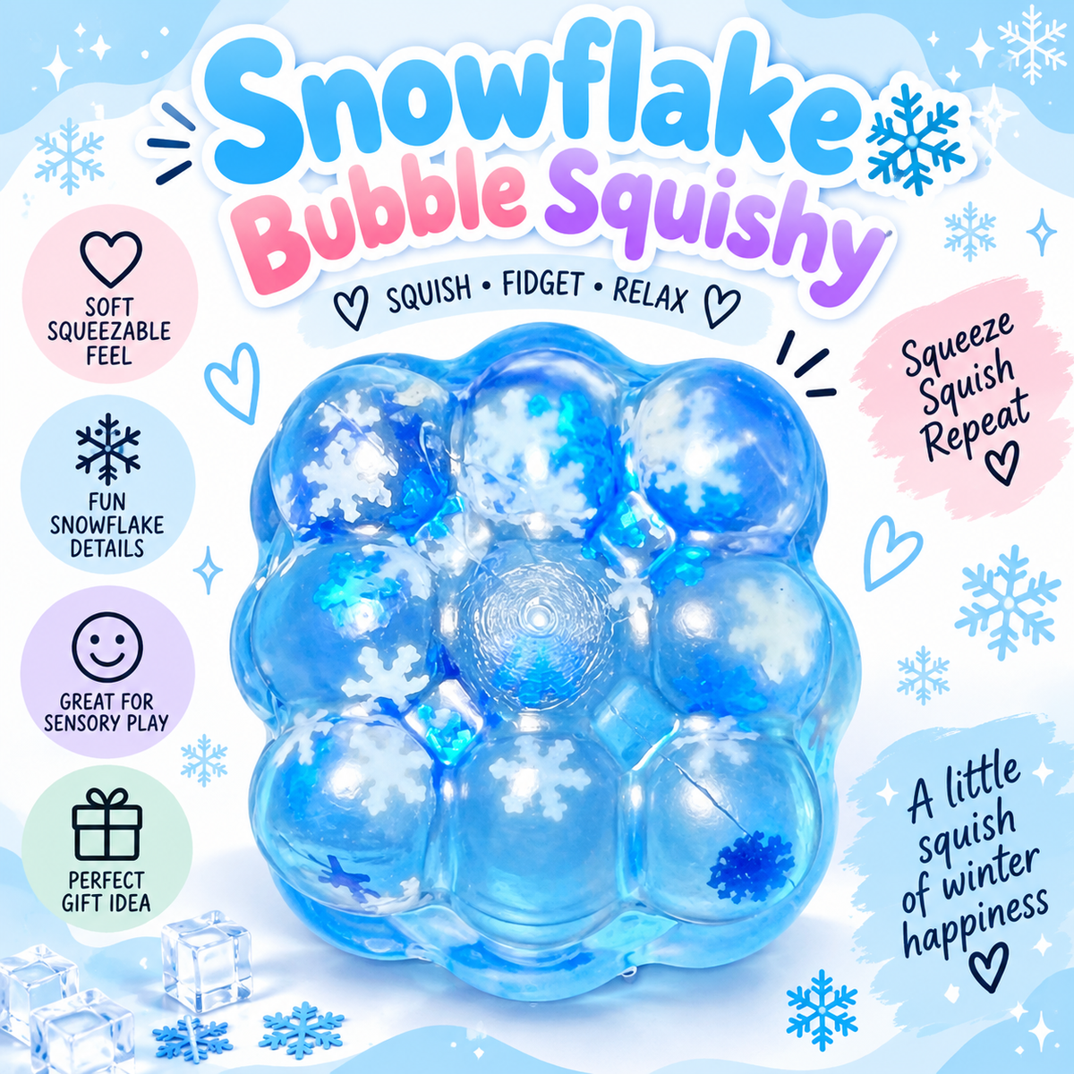 Snowflake Bubble Jelly Squishy | Sensory Fidget Toy