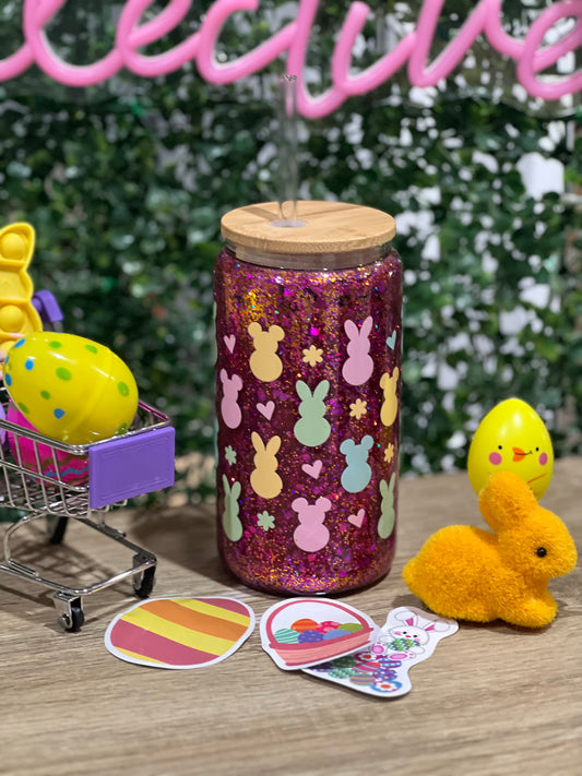 16oz Glass Easter Snow Globe Tumbler