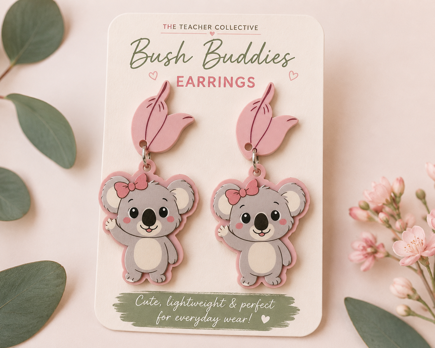 Bush Buddies Kora Koala Acrylic Teacher Earrings / Handmade in Australia