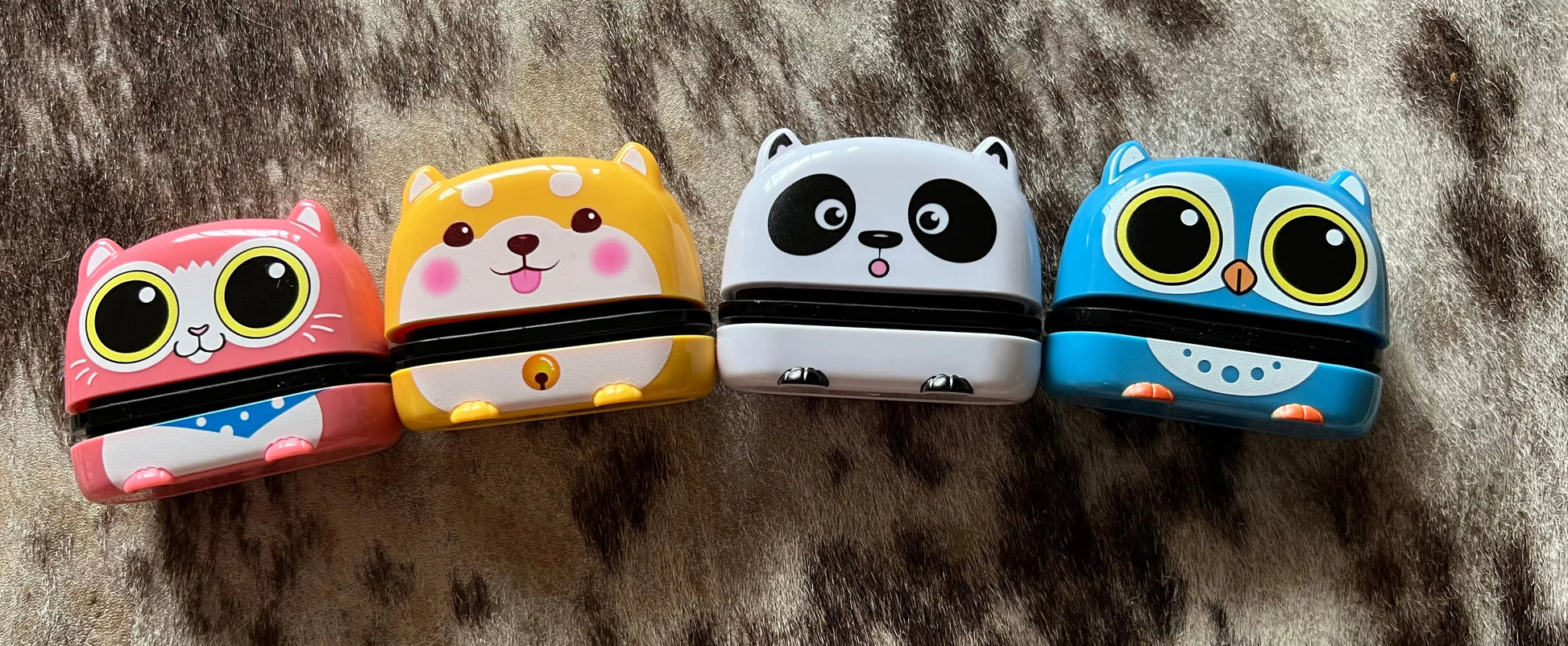 Fur-ever Stamped personalised animal name stamps including cat, dog, panda and owl designs.
