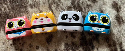 Fur-ever Stamped personalised animal name stamps including cat, dog, panda and owl designs.