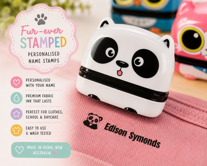Cute personalised animal clothing stamp for marking children’s belongings.
