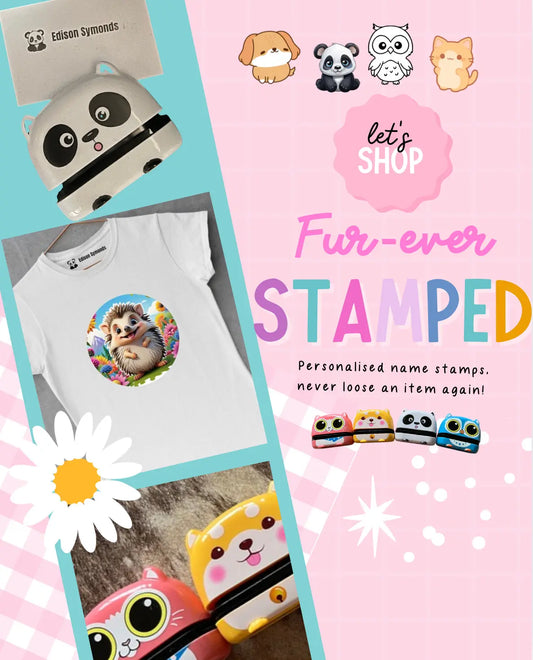 Personalised Fur-ever Stamped fabric name stamp for clothing, school uniforms and daycare belongings.